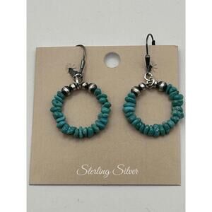 Sterling Silver Genuine Turquoise Hoops Very Lightweight !!!!!!